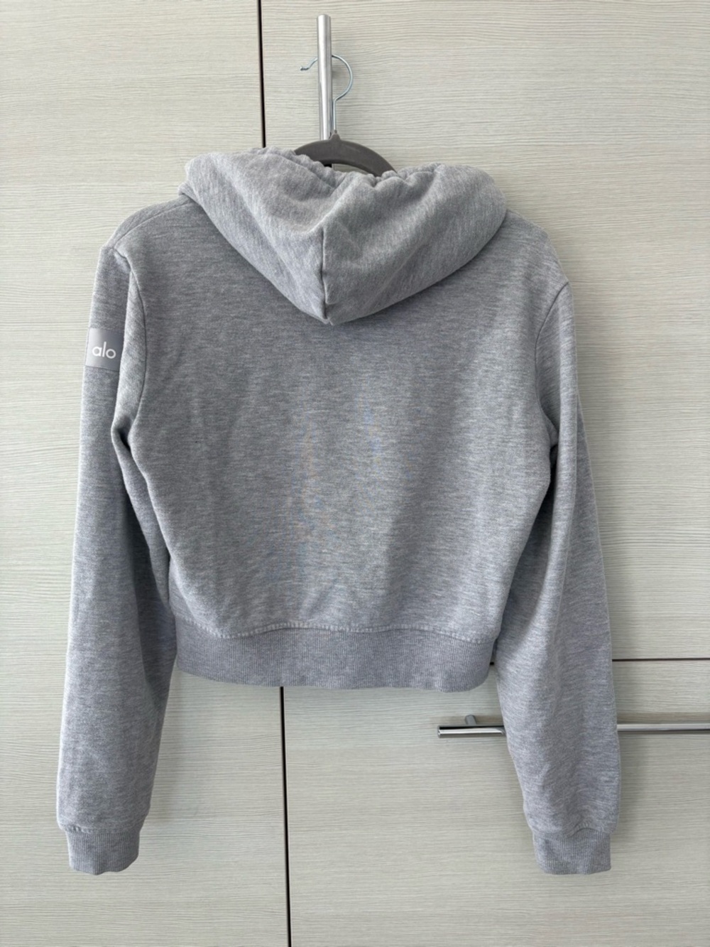 Alo Yoga “Routine Cropped Zip Hoodie” in Heather Grey - Picture 4 of 10